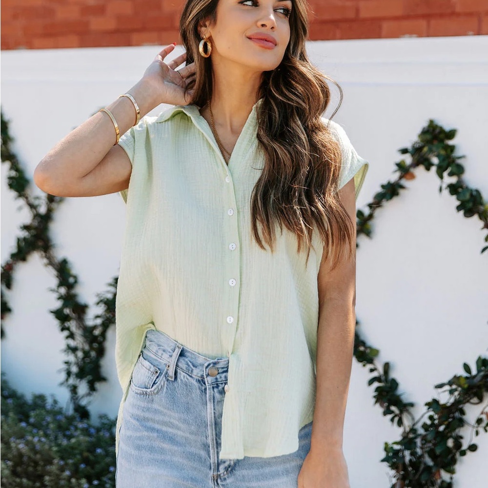 Vici Shyanne Cotton Button Down Top in Peppermint